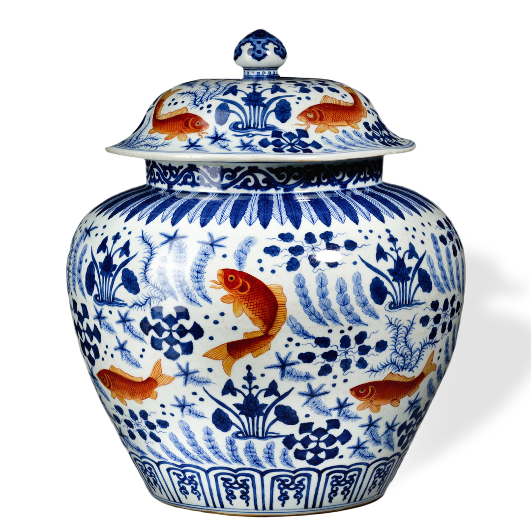 Blue and White Fish Jar