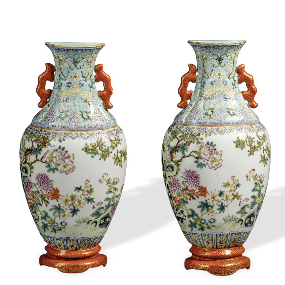 Pair of Famille Rose Vases